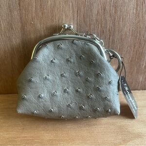 NEW ostrich coin purse taupe wallet pouch money‎ case Boho bag metropolitan